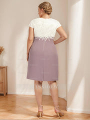 Plus Size Knee-Length Mother of the Bride A-Line Dress with V-Neck and Lace Appliques