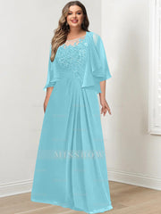Plus Size Mother of the Bride A-Line Princess Scoop Floor-Length Dress with Pleated & Sequins
