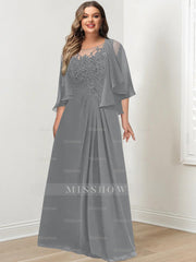 Plus Size Mother of the Bride A-Line Princess Scoop Floor-Length Dress with Pleated & Sequins