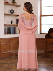 Plus Size Mother of the Bride A-Line Princess Scoop Floor-Length Outfits with Pleated & Sequins