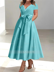 Plus Size Mother of the Bride A-Line Princess V-Neck Dress with Pockets and Ruffles