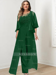 Plus Size Mother of the Bride A-Line/Princess Jumpsuit with Jacket Floor-Length Design Side Split & Appliques