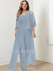 Plus Size Mother of the Bride A-Line/Princess Jumpsuit with Jacket Floor-Length Design Side Split & Appliques