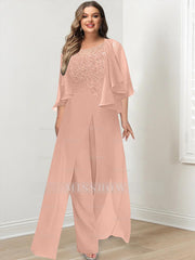 Plus Size Mother of the Bride A-Line/Princess Jumpsuit with Jacket Floor-Length Design Side Split & Appliques
