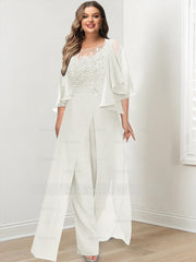 Plus Size Mother of the Bride A-Line/Princess Jumpsuit with Jacket Floor-Length Design Side Split & Appliques