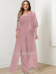Plus Size Mother of the Bride A-Line/Princess Jumpsuit with Jacket Floor-Length Design Side Split & Appliques