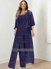 Plus Size Mother of the Bride A-Line/Princess Jumpsuit with Jacket Floor-Length Design Side Split & Appliques