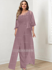 Plus Size Mother of the Bride A-Line/Princess Jumpsuit with Jacket Floor-Length Design Side Split & Appliques