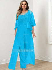 Plus Size Mother of the Bride A-Line/Princess Jumpsuit with Jacket Floor-Length Design Side Split & Appliques