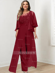Plus Size Mother of the Bride A-Line/Princess Jumpsuit with Jacket Floor-Length Design Side Split & Appliques