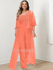 Plus Size Mother of the Bride A-Line/Princess Jumpsuit with Jacket Floor-Length Design Side Split & Appliques