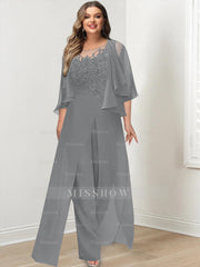 Plus Size Mother of the Bride A-Line/Princess Jumpsuit with Jacket Floor-Length Design Side Split & Appliques