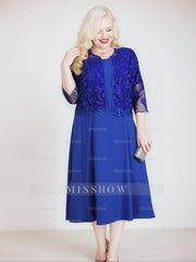 Plus Size Mother of the Bride A-Line/Princess Tea-Length Dress with 3/4 Sleeves Appliques & Jacket