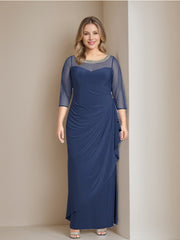 Plus Size Mother of the Bride Ruffled Dress with 3/4 Sleeves and Ankle-Length Sheath/Column Silhouette