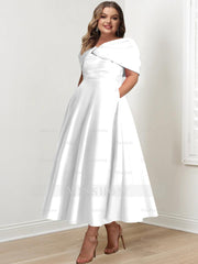 Plus Size Off-The-Shoulder A-Line Princess Ankle-Length Mother Of The Bride Dress With Ruffles & Bowknot