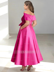 Plus Size Off-the-Shoulder Sleeveless A-Line/Princess Mother of the Bride Ankle-Length Dress with Pockets