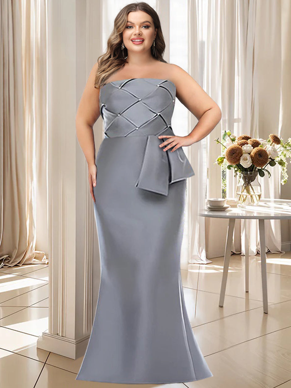 Plus Size Strapless Sleeveless Floor-Length Mother of the Bride Dress with Bowknot in Trumpet/Mermaid Style