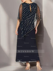 Plus Size V-Neck A-Line Princess Ankle-Length Mother of the Bride Dress with Asymmetrical Cape Popover and Half Sleeves