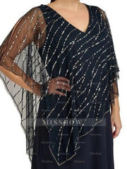 Plus Size V-Neck A-Line Princess Ankle-Length Mother of the Bride Dress with Asymmetrical Cape Popover and Half Sleeves