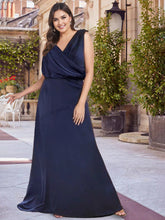 Plus Size V-Neck Sleeveless A-Line Princess Floor-Length Mother of the Bride Dress with Ruched Details