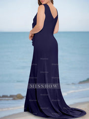 Plus Size V-Neck Sleeveless Floor-Length Trumpet/Mermaid Mother of the Bride Dresses with Ruffles