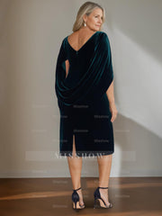 Plus Size Velvet Mother of the Bride A-Line Dress with Scoop Neck and Ruffled Knee-Length Hem