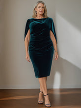 Plus Size Velvet Mother of the Bride A-Line Dress with Scoop Neck and Ruffled Knee-Length Hem