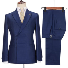 Polished Dark Blue Peak Lapel Custom Business Suit