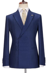 Polished Dark Blue Peak Lapel Custom Business Suit