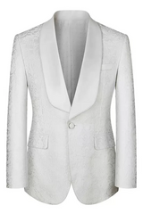 Polished White Shawl Lapel Three-Piece Jacquard Prom Suit