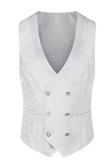 Polished White Shawl Lapel Three-Piece Jacquard Prom Suit