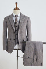 Popular Coffee Small Plaid Three Pieces Notched Lapel Custom Business Suit