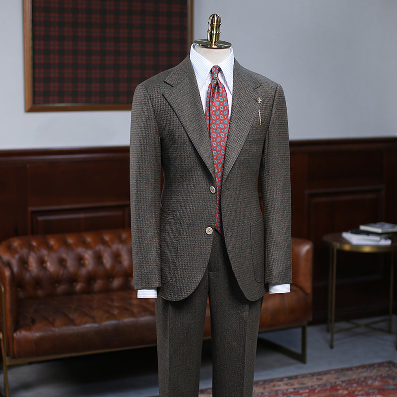 Popular Coffee Small Plaid Two Pieces Slim Fit Business Suit