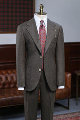 Popular Coffee Small Plaid Two Pieces Slim Fit Business Suit