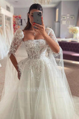 Popular Ivory Strapless A-line Wedding Dress with Appliques and Detachable Coat