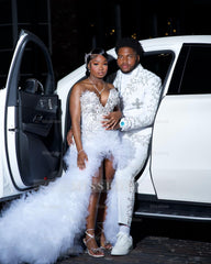 Popular Long White One Shoulder Sleeveless Mermaid Prom Dress with Ruffles and Slit