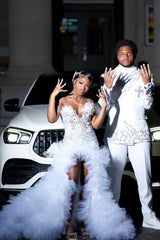 Popular Long White One Shoulder Sleeveless Mermaid Prom Dress with Ruffles and Slit