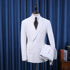 Popular White Striped Double Breasted Formal Men’s Suit