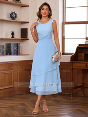 Princess A-Line 2-Piece Tea-Length Mother of the Bride Dress with Scoop Neck Ruffles & Jacket