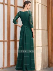 Princess A-Line Floor-Length Mother of the Bride Dresses with Scoop Neck 3/4 Sleeves Sequins Ruffles & Appliques