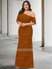 Princess A-Line Floor-Length One-Shoulder 3/4 Sleeve Pure Color Plus Size Mother of the Bride Gown