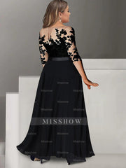 Princess A-Line Floor-Length Plus Size Mother of the Bride Pantsuit with Applique and 3/4 Sleeves Jewel Neck