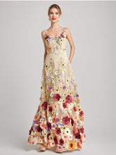 Princess A-Line Floor-Length Stylish Evening Dresses with Printed Flower Spaghetti Straps and Sleeveless