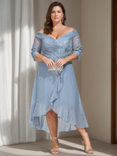 Princess A-Line Off-the-Shoulder Asymmetrical Plus Size Mother of the Bride Gown with 3/4 Sleeves and Sequins