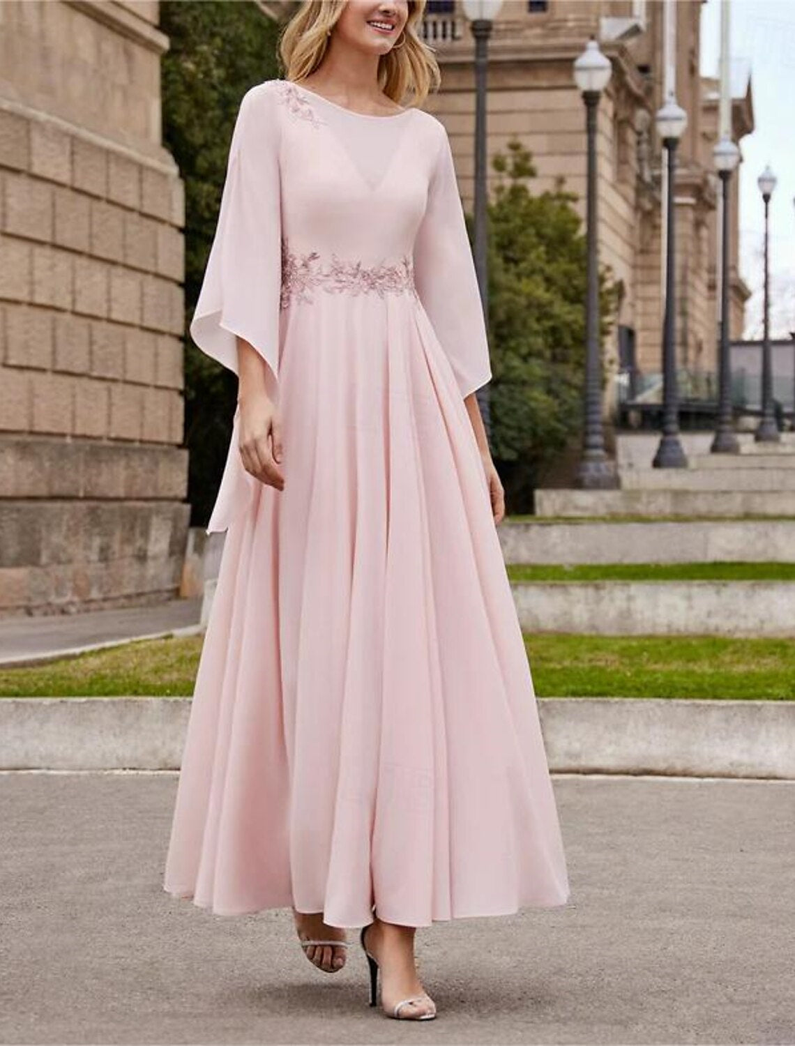 Princess A-Line Scoop Neck Ankle-Length Mother of the Bride Dress with 3/4 Sleeves and Sequin