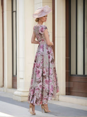 Princess A-Line Scoop Neck Short Sleeve Floral Print Mother of the Bride & Groom Dress