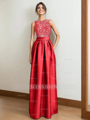 Princess A-Line Scoop Neck Sleeveless Pleated Mother of the Bride Dress with Lace Appliques