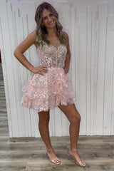Princess A Line Spaghetti Straps Navy Corset Homecoming Dress with Ruffles