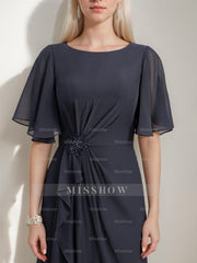 Princess A-line Jewel Neck Floor-Length Mother of the Bride Dress with Ruffles Crystals and Beads