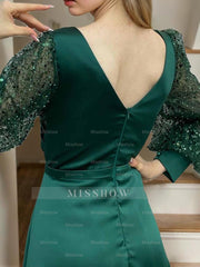 Princess A-line V-neck Floor-length Mother of the Bride Dress with Long Sleeves Sequins and Ruffles